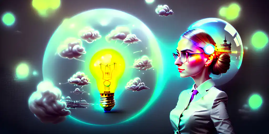 Beautiful businesswoman with a light bulb in her head