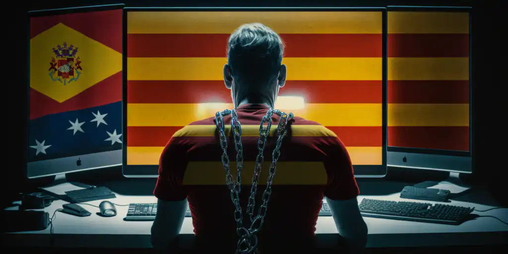 lafabricadelaweb a man in shackles in front of a computer with cfdacc7a 3287 43c7 97ce 60e7759155a9